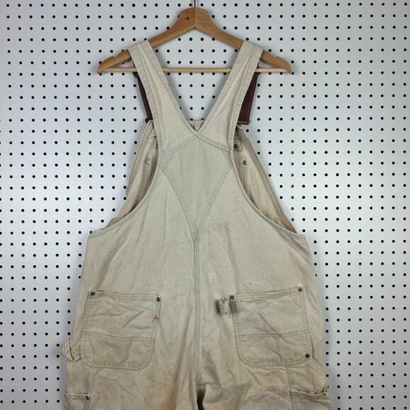 Carhartt Overall 38x30 Duck Bib Canvas Double Knee Work Faded Cotton Khaki 90s - Picture 4 of 7